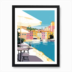 Villefranche Sur Mer, France, Flat Pastels Tones Illustration 3 Art Print