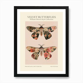 Velvet Butterflies Collection Pink Botanical Butterflies William Morris Style 9 Art Print