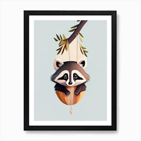 Raccoon Hanging From Tree Art Print