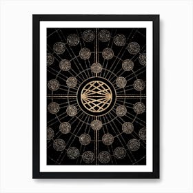 Geometric Glyph Radial Array in Glitter Gold on Black n.0171 Art Print