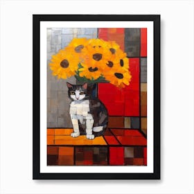 Marigold With A Cat 2 De Stijl Style Mondrian Art Print