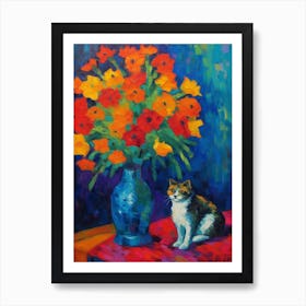 Delphinium With A Cat 2 Fauvist Style Painting Art Print