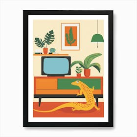 Lizard In The Living Room Modern Colourful Abstract Illustration 1 Art Print