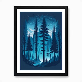 A Fantasy Forest At Night In Blue Theme 31 Art Print