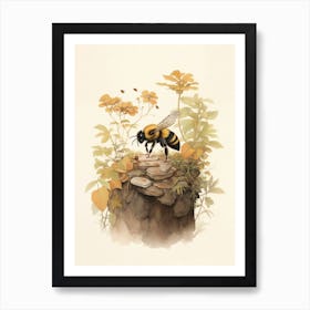 Brown Belted Bumble Bee Beehive Watercolour Illustration 4 Art Print