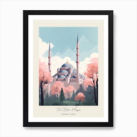 The Blue Mosque   Istanbul, Turkey   Cute Botanical Illustration Travel 3 Poster Art Print