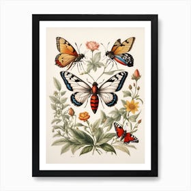 Butterflies And Flowers Art Print