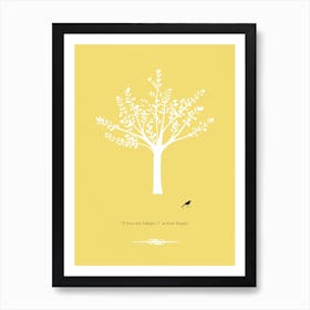 Bird and Tree - Happy Yellow Art Print