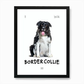 Border Collie - Dog - British - Typography - Art Print - Retro - Canine - White & Black - Minimalist  Art Print