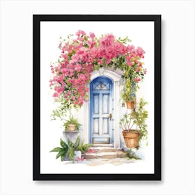 Santorini, Greece   Mediterranean Doors Watercolour Painting 5 Art Print