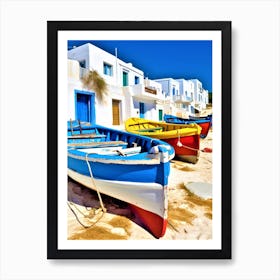 Greece Beach - Fishing Boats On The Beach Art Print