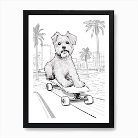 Miniature Schnauzer Dog Skateboarding Line Art 3 Art Print