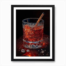 Rusty Nail Pointillism Cocktail Poster Art Print