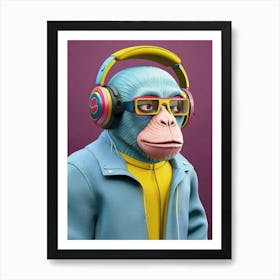 Monkey With Headphones 3 Art Print