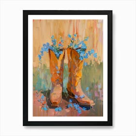 Cowboy Boots And Wildflowers Forget Me Nots Art Print