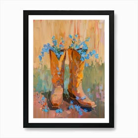 Cowboy Boots And Wildflowers Forget Me Nots Póster