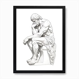 Line Art Inspired By The Thinker 2 Art Print