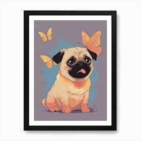 Pug With Butterflies 1 Art Print