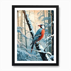 Winter Woodpecker 2 Illustration Art Print