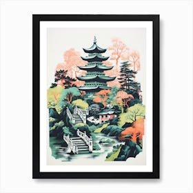 Portland Japanese Gardens Abstract Riso Style 4 Art Print