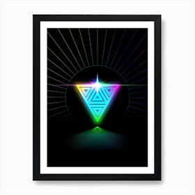 Neon Geometric Glyph in Candy Blue and Pink with Rainbow Sparkle on Black n.0431 Art Print