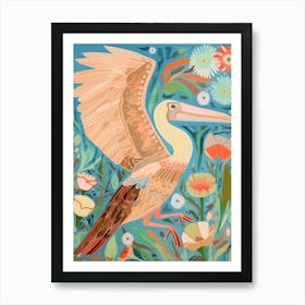 Maximalist Bird Painting Brown Pelican 2 Art Print