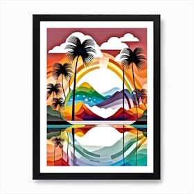 Abstract Tropical Scene With Palm Trees Art Print