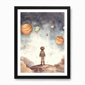 Boy Looking At Planets Art Print