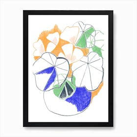 Pencil Leaves And Flowers In Vase Art Print