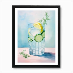 Delicious Summer Cocktail With Cucumber, Gin, Tonic, Lemon And Juniper Sprigs Art Print