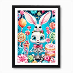 Cute Skeleton Rabbit With Candies Painting (7) Art Print