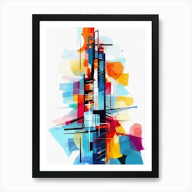 Skyscraper IV, Avant Garde Modern Vibrant Colorful Style Painting White Background Art Print