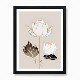 Lotus Flowers In Garden Retro Minimal 4 Art Print