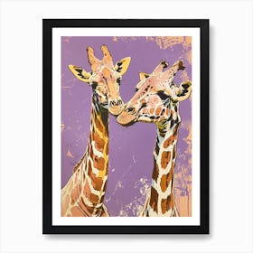 Purple Pair Of Giraffe Portrait Art Print