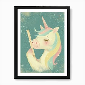 Storybook Style Unicorn Playing Flute Art Print