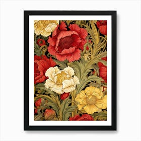 Wallpaper With Red And Yellow Flowers Art Print