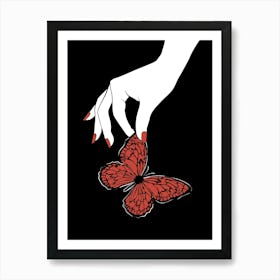 Holding Butterfly Black Art Print