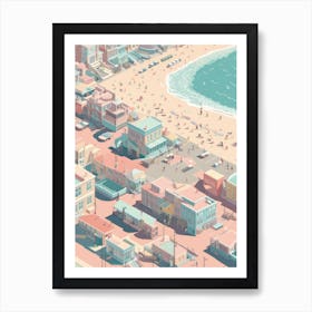 Isometric Pastel Colour Tones Beach City Town Architecture Birds Eye Art Print