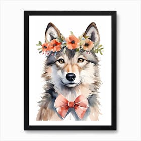 Baby Wolf Flower Crown Bowties Woodland Animal Nursery Decor (3) Art Print