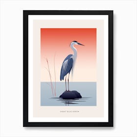 Minimalist Great Blue Heron 4 Bird Poster Art Print