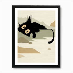 Black Cat Lying On The Hill Art Print