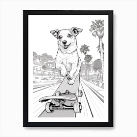 Jack Russell Terrier Dog Skateboarding Line Art 3 Art Print