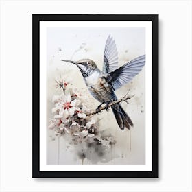 Hummingbird, Japanese Brush Painting, Ukiyo E, Minimal 2 Art Print