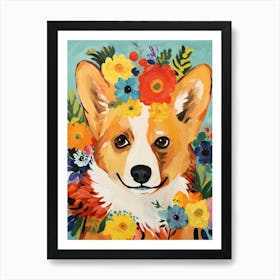 Corgi Portrait With A Flower Crown, Matisse Painting Style 3 Art Print