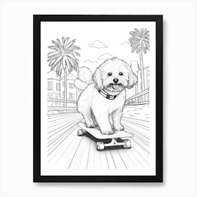 Havanese Dog Skateboarding Line Art 2 Art Print