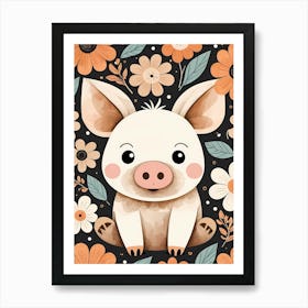 Floral Cute Baby Pig Nursery (19) Art Print