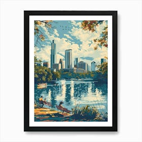 Duotone Illustration Zilker Metropolitan Park Austin Texas 2 Art Print