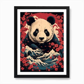 Panda Animal Drawing In The Style Of Ukiyo E 3 Art Print