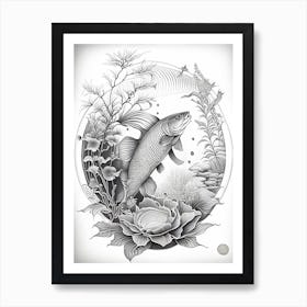 Ochiba Shigure 1, Koi Fish Haeckel Style Illustastration Art Print