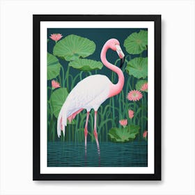 Ohara Koson Inspired Bird Painting Flamingo 3 Art Print